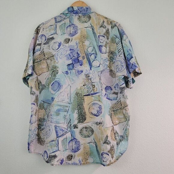 Vintage The Limited Sz XS Abstract Art Print Oversized Silk Blouse Shirt 90s - Picture 9 of 11